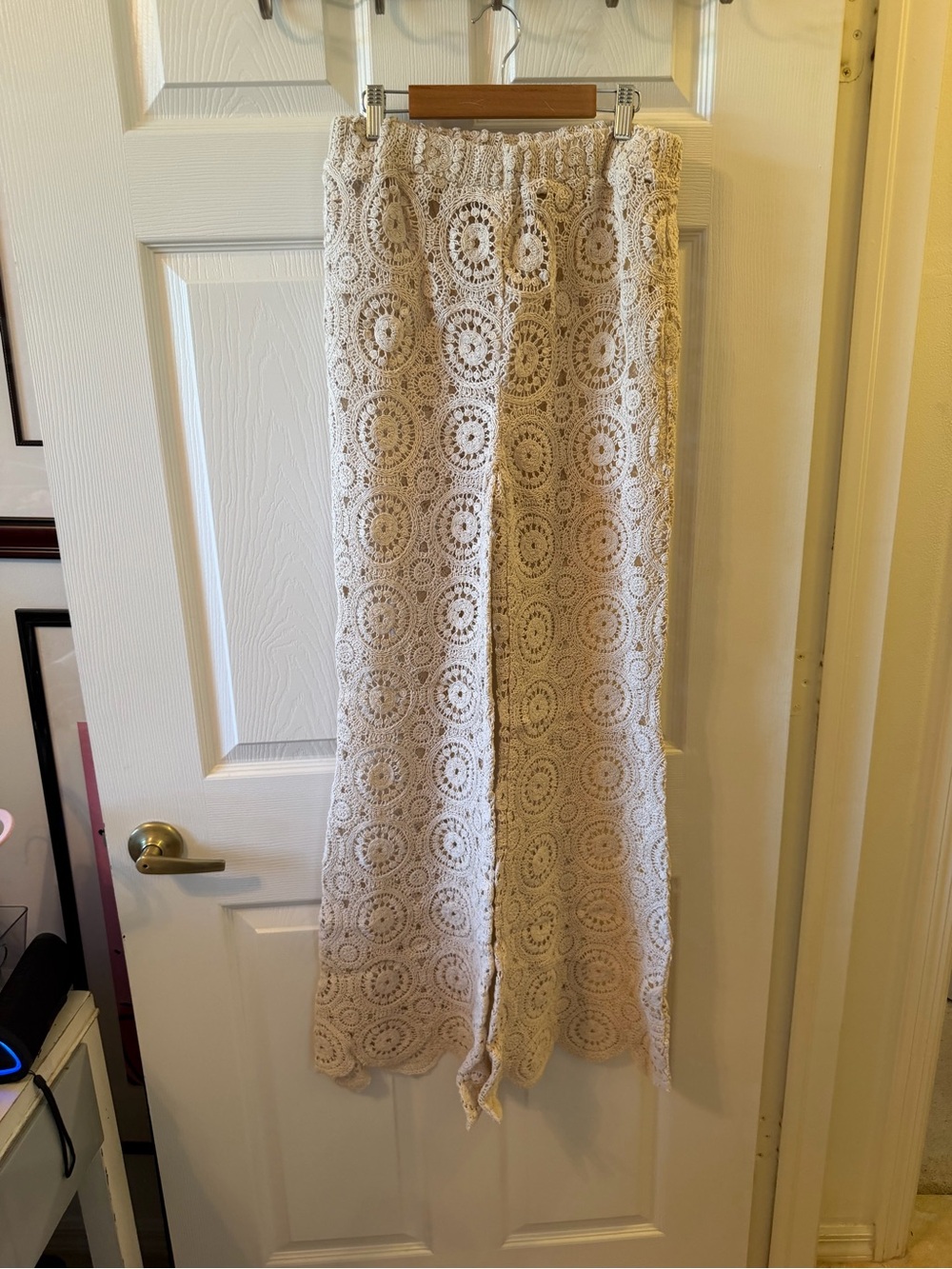 Flying Tomato Cream Crochet Wide-Leg Pants